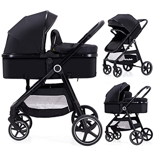 Lortsybab 2-in-1 Baby Stroller - Folding Infant Newborn Pram Stroller with Reversible Seat - Toddler Strollers for 0-36 Months Old Babies